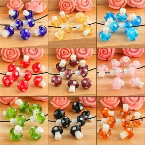 50pcs /lot Lovely Lampwork Mushroom Glass Spacer Loose Beads Charm Findings 10*13MM