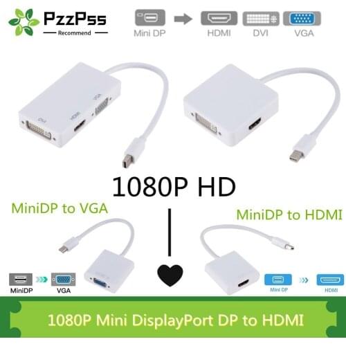 PzzPss 1080P 3-in-1 Mini DP DisplayPort to HDMI VGA DVI Adapter Mini DP Cable Adapter for MacBook Pro Air Mini DP DisplayPort