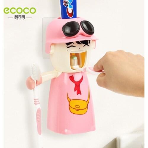 Ecoco Automatic Toothpaste Squeezer Wall-mounted Punch-free Magnetic Mouthwash Cup Creative Cartoon Toothbrush Holder for Kids