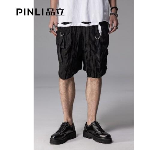 Free Shipping Pinli 2021 Spring Fashion New Mens Black Personality Three-dimensional Bag Pleated Casual Shorts BC211117171