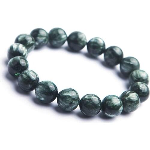 Genuine Green Natural Seraphinite Gemstone Bracelet For Women Men 13mm Powerful Crystal Round Bead Bracelet