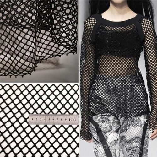 Black hollow net cloth fishing net hollow grid perspective net yarn sewing designer diy african fabric tulle lace Breathable