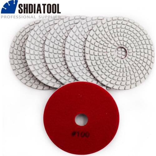 DIATOOL 6pcs 4" #100 Diamond Flexible Wet Polishing Pads For Stone Ceramic Tile White Bond No Color Fade Sanding Discs