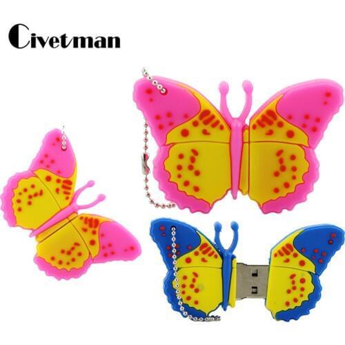 USB Flash Drive 128GB Cartoon Silicone Butterfly Cute Pendrive 8GB 16GB 32GB 64GB Pen Drive 256GB Memory Stick External Storage
