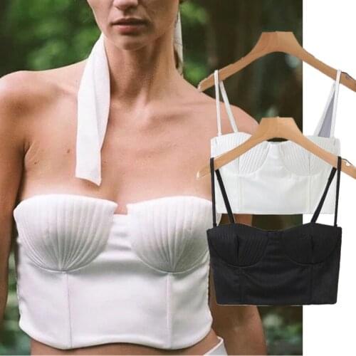 Jenny&Dave Harajuku Tshirt Ins Fashion Blogger Vintage Shell Bra Sexy Spaghetti Strapless Summer TShirt Women Bra Sling Camisole