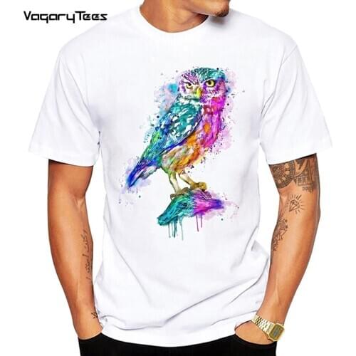 Cute Owl Funny t shirts men Harajuku streetwear Colorful Owl cartoon print o-neck tshirt tops men Oversized T-shirt