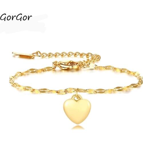 GorGor Bracelets Women Stainless Steel Chain Lobster Buckle Love Pattern Gold Simplicity Exquisite Popular Jewelry BR-866