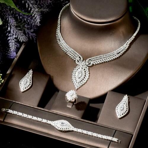 HIBRIDE Trendy Geometric Stud Earrings Necklace For Women Wedding Party Accessories CZ Cubic Zirconia High Jewelry Sets N-1821