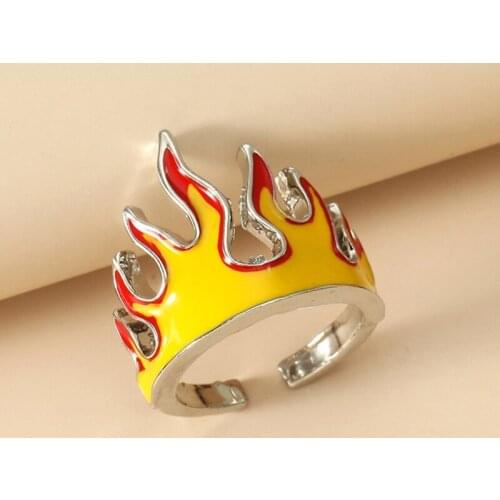 Hipster Personality Flame Ring Gothic Punk Vintage Aesthetic Yellow Fire Open Finger Ring Jewelry Gift for Women Men