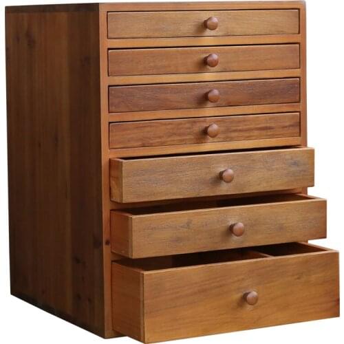 TT Sanshan Home Desk Organizing Stationery Stickers Wooden Vintage Grid Storage Box Drawer Divider Multi-Layer Storage Cabinet