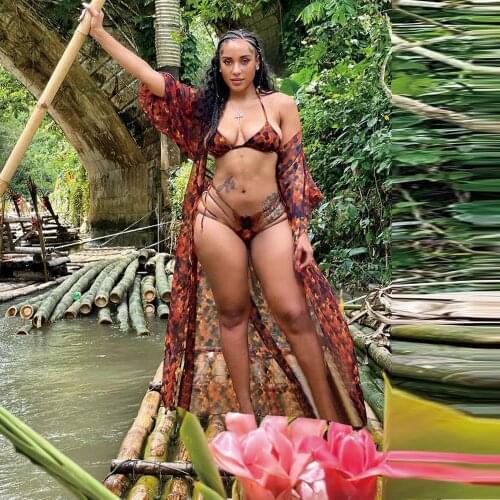 Pattern Printed Sexy 3 Piece Bikini Set Women Halter Neck Crop Top+cut Out Underpant+beachwear Maxi Cardigan Summer Swimsuits