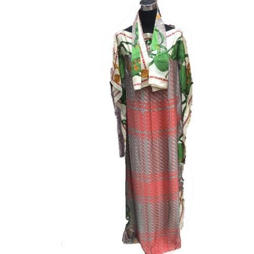 Colorful Printed Turkey Islamic Arabic Hijab Dress Caftan Dubai Kaftan Length 145 cm Dashiki Kaftan silk dress match scarf