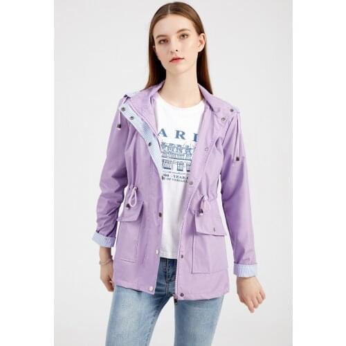 Spring Autumn Detachable Hooded Coat Women 2021 New Windbreaker Jacket Solid Color Fashion Jackets Female Y181