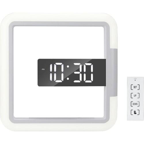 RGB Sqaure Mirror Wall Clock Hollow LED Clock Wall Mounted Clock Digital Alarm Clock Snooze Temperature Detection 7 Colors