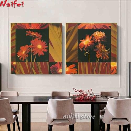 5D DIY Diamond Painting Flowers Retro Art 2pcs Cross Stitch Kit Full Drill Square/Round Embroidery Mosaic Daisy Art Picture Gift