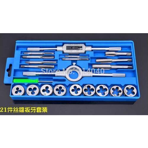 M3~M12 metric tap and die threading tools set, dies thread tap tool set, 21 pcs kit
