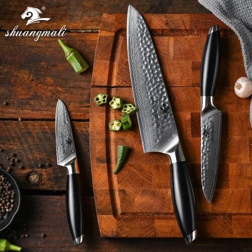 Home Kitchen Chef Knives 3pcs Damascus Steel Knife Set High Quality Japanese Cleaver Fruit Kitchen Cooking Tools Set