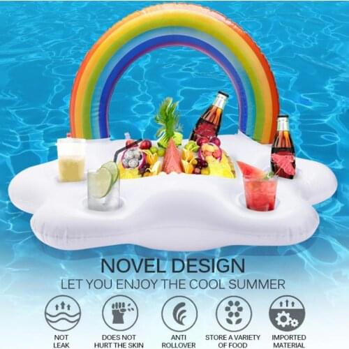 Inflatable Pool Float Beer Drinking Cooler Table Bar Tray Beach Swimming Ring Summer Pool Party Bucket Rainbow Cloud Cup Holder