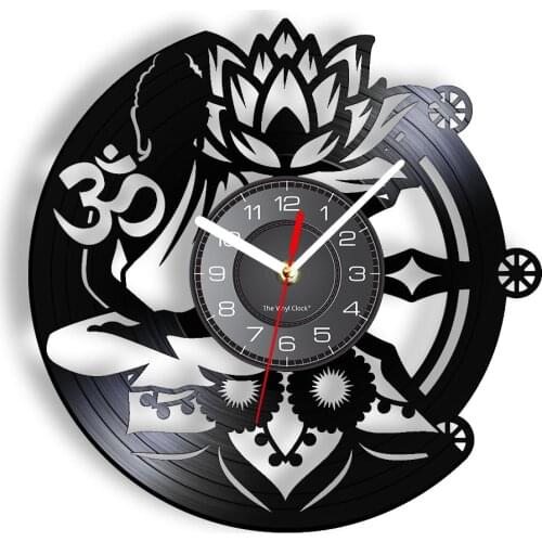 Buddha Yoga Lotos Vintage Vinyl Record Wall Clock For Buddhist Yoga Studio Spritual Zen Motivational Home Decor Lotus Wall Watch