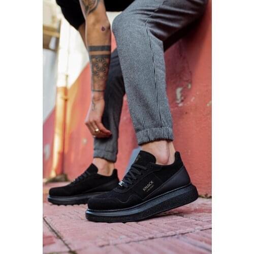 Knack High Bottom Casual Sheepskin Shoes 040 Black (Black Base)