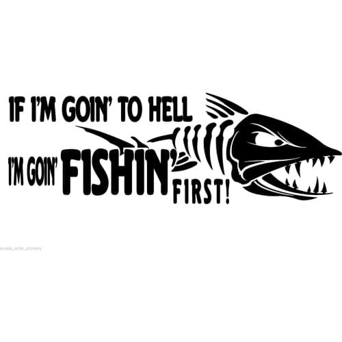 New Big 30cm Funny Marine Fishing Boat Tackle Box Stickers HELL FISHING