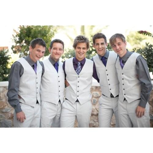 Latest Coat Pant Designs Ivory White Slim Fit Skinny Best Man Suit Tuxedo Custom Groomsman 2 Piece Blazer Masculino Vest+Pant