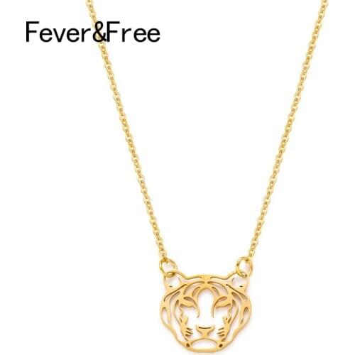 Fever&Free New Fashion Cool Tiger Necklace For Women & Men Brand Stainless Steel Hollow Out Animal Pendant Necklace Jewelry Gift