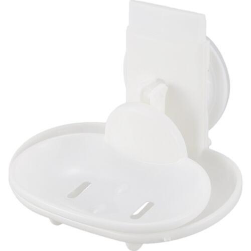 New Double Soap Dish Strong Suction Soap Holder Cup Tray for Shower Bathroom (White)