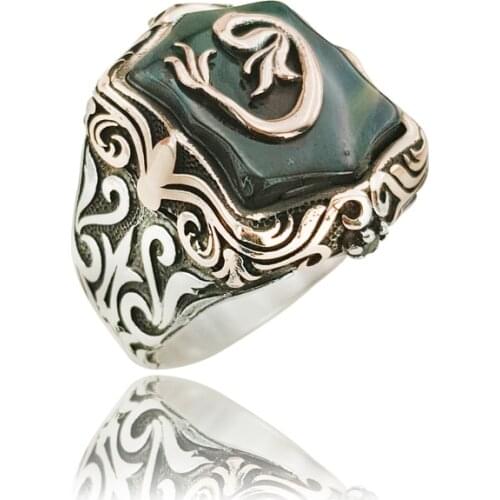 New Original Hot Sale Rings Antique 925 Silver Men Ring Vintage Jewelry Arabic Mens Islamic Turkish Ottoman Agate Boho Muslim ring