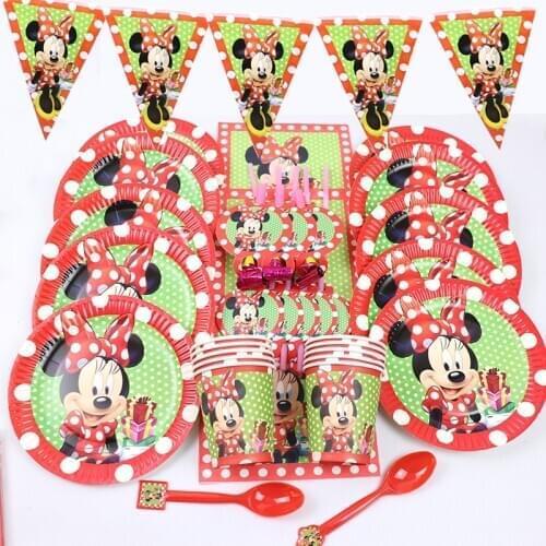 Disney Minnie Party Disposable Tableware Red Minnie Mouse Party Plate Cup Napkin Kids Girl Birthday Party Decorations Supplies