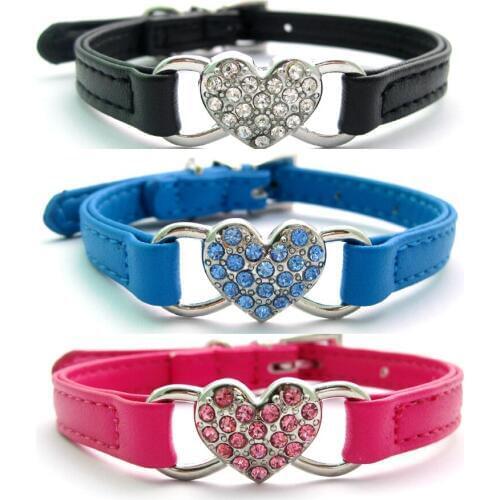 Dog collar Pink with blingy heart pet animal cat faux leather collars gift