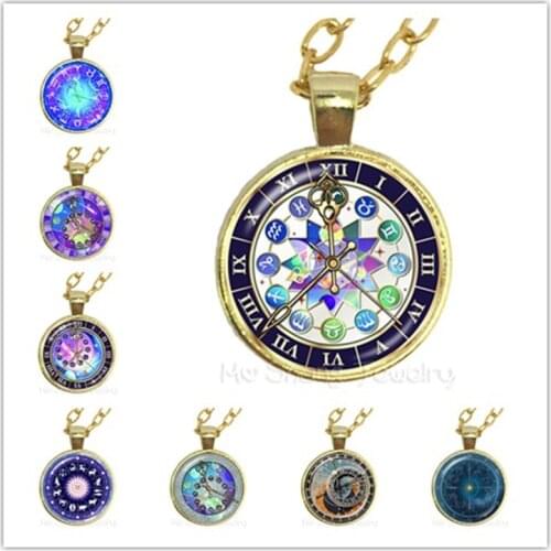 Zodiac Signs Glass Dome Necklace Trendy Twelve Constellations Series Pattern Jewellery Accessorie Birthday Starsign Gift