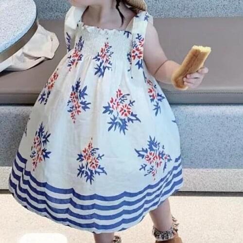 Girls Dress Flower Crumpled Stripe Suspender Princess Party Dress 2021 Summer New Fashion Toddler Baby Kids ChildrenS Clothing