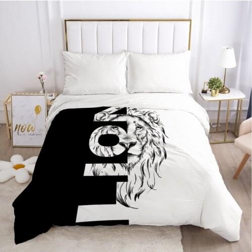 1PCS 3D Duvet Cover with Zipper Comforter/Quilt/Blanket Cover 240x220 240x220 3D Nordic Bedding Black and white lion