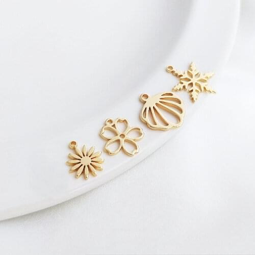 10PCS 14K Gold Plated Brass Snowflake Flower Pendants For Jewelry Making Handmade DIY Earring Charms Findings Components
