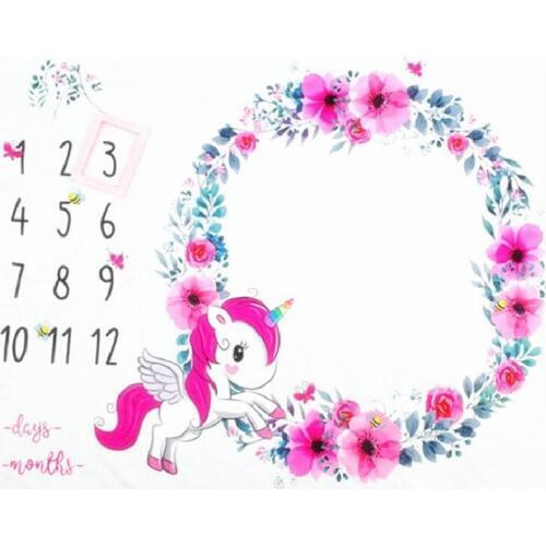 Cute Unicorn Pattern Infant Baby Milestone Photo Props Background Blankets Backdrop Calendar Bebe Boy Girl Photo Accessories