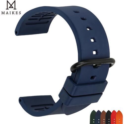 MAIKES Sport Watch Strap 20mm 22mm 24mm Watch Accessories Fluoro Rubber Watch Band Man Watchband For Fossil Casio MIDO Certina