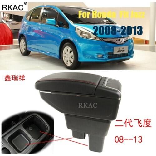 RKAC Leather LUXURY USB Socket For Honda Fit Jazz 2008-2013 Dual Layer Armrest Cup Holder Center Centre Console Storage Box