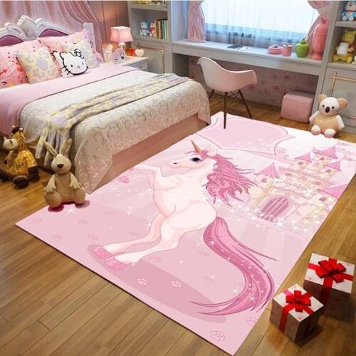 Pink 3D Unicorn Childrens Rug Baby Game Crawling Floor Mat Girls Best Loved Bedroom Rugs Area Room Play Decoration Carpets Kids