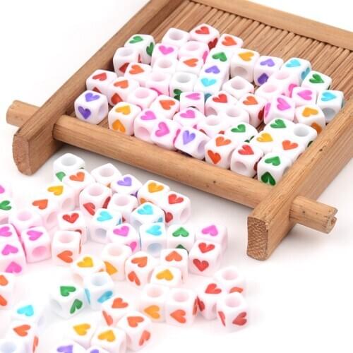 Mixed Love Heart Pattern Acrylic Beads Round Flat Loose Spacer Cube Beads For Jewelry Making Handmade Diy Bracelet Necklace