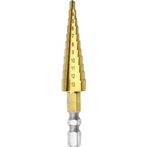 G2AA 3-13mm HSS Titanium Coated Step Drill Bit Cone Hex Shank Reaming Power Tool Wood