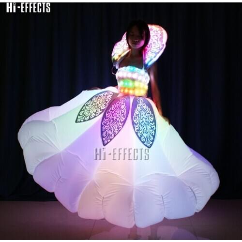 LED luminous long evening dress ballroom party dance nightclub dress full color change led clothing for stage wear show