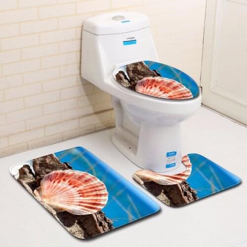 Thregost 3pcs Non-Slip Bath Mat Bathroom Kitchen Carpet Doormats Shower Rugs Scenic Print Floor Mats Water Absorbing Toilet Rug