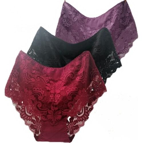 3Pcs/lot Ropa interior femeni Briefs Plus Size 7XL Cotton Cutout Lace lingeries Intimates Womens Panties Underwears