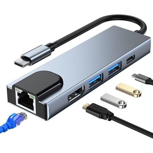 USB C HUB Type-C To 4K HDMI-Compatible RJ45 USB SD/TF Card Reader PD Fast Charge 8-in-1 USB C Splitter For MacBook Air Pro