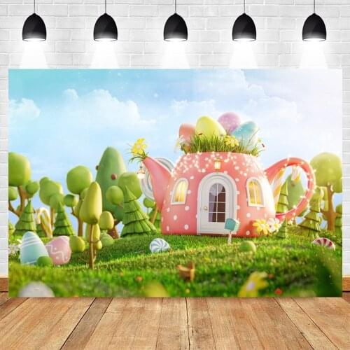 Spring Easter Backdrop Cup House Eggs Donuts Lollipop Candy Newborn Baby Birthday Vinyl Photographic Background For Photo Studio
