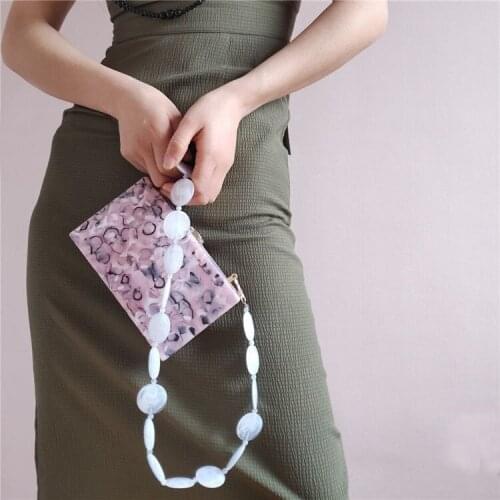 【wander lamar 】2021 fashion new design pink jelly style acrylic chain strap handle bag for women
