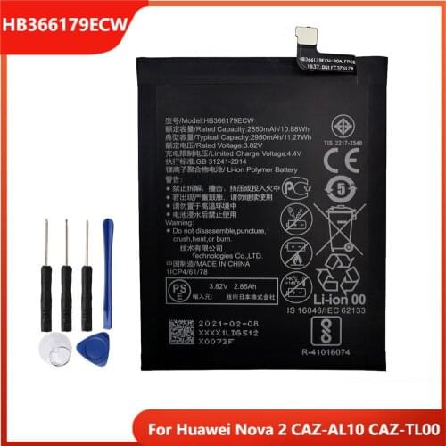 Original Replacement Phone Battery HB366179ECW For Huawei Nova 2 CAZ-AL10 CAZ-TL00 Rechargable Batteries 2950mAh With Free Tools