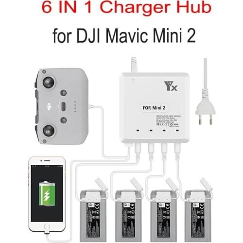 6 in 1 Battery Charger for DJI Mavic Mini 2/SE Drone Battery Charging Hub Fast Smart Battery Charger with USB Port