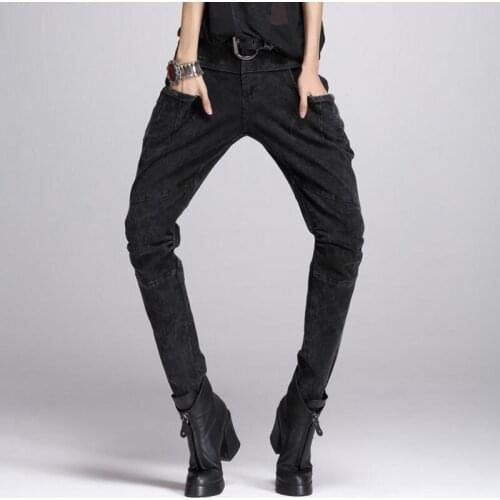 New Fashion Women Long Harem Pants Washed Punk Style Retro Viintage Motorcycle Biker Female Trousers Slim Fit Jean Denim